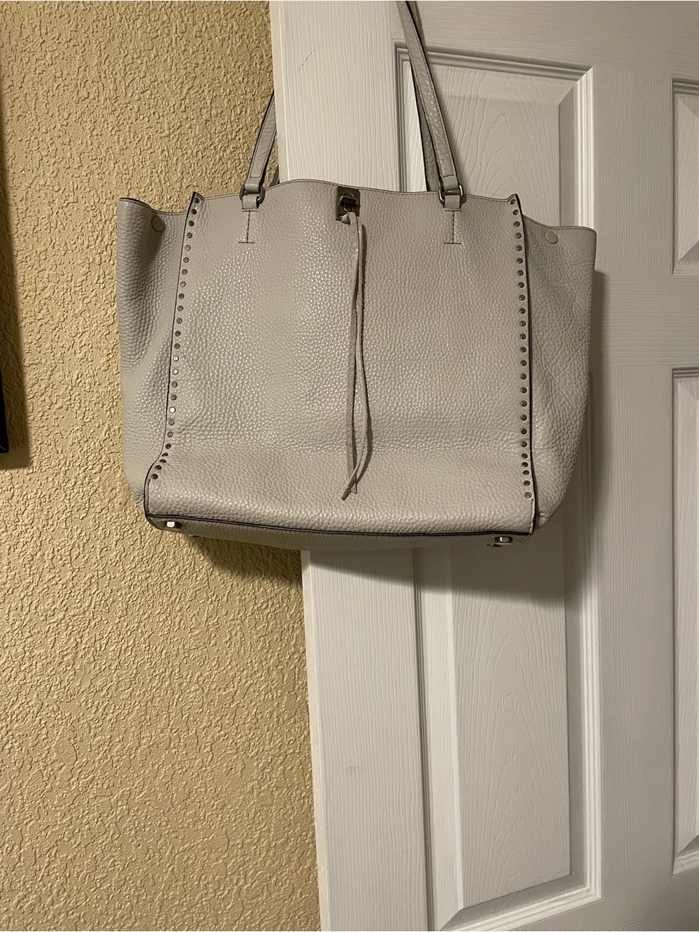 Rebecca Minkoff Pebbled leather Stud-Trim Tote - Light Gray